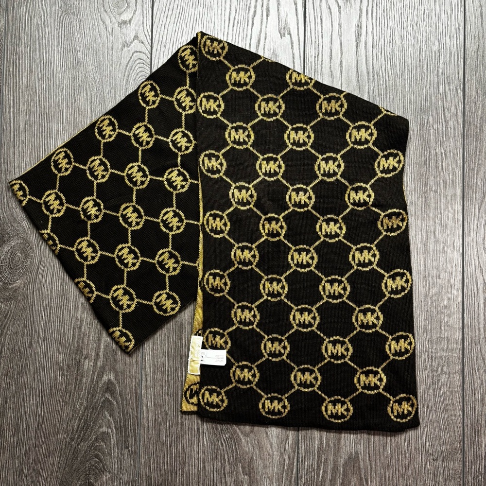 Michael Kors Black and Gold Patterned Scarf